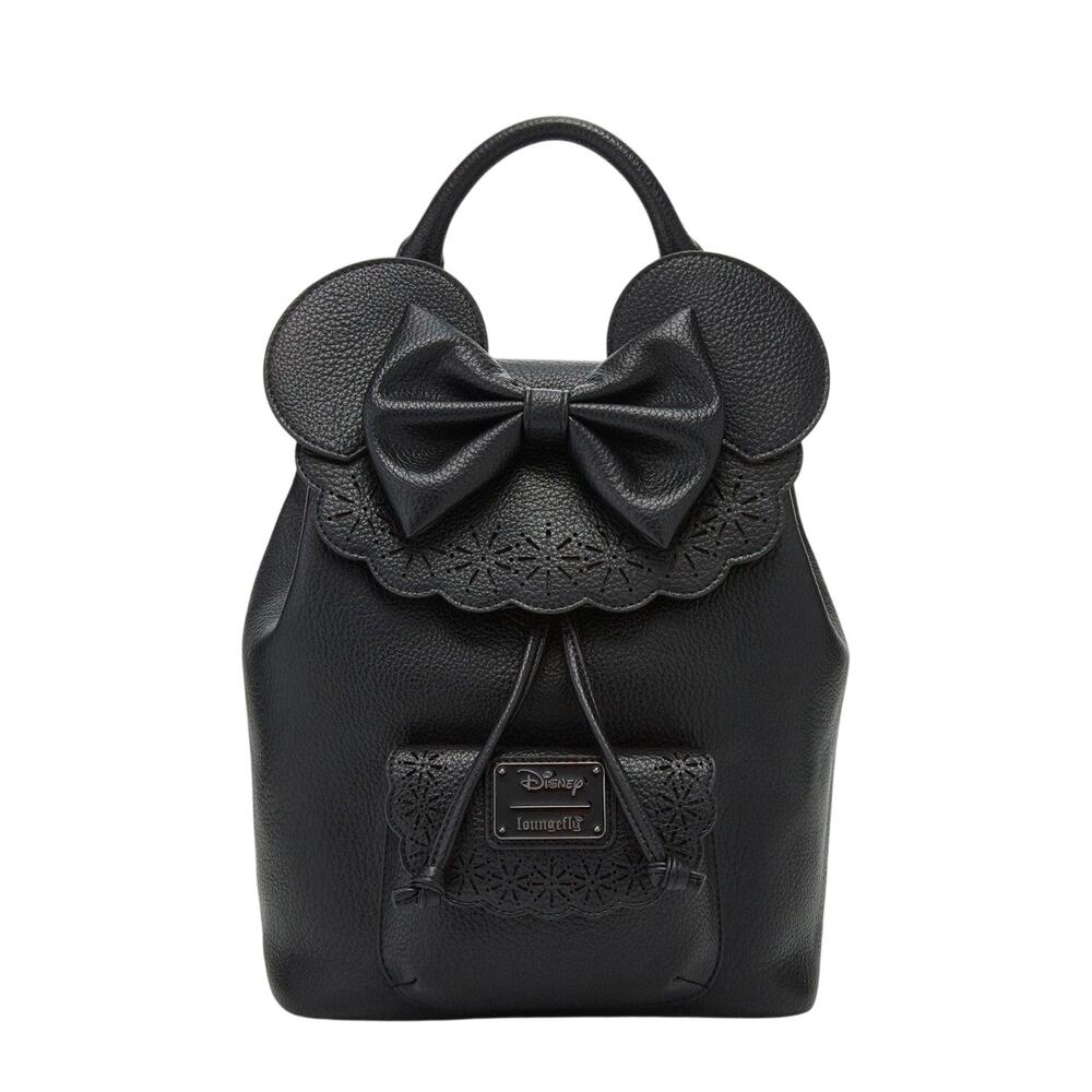 Loungefly Disney Minnie Mouse Pebble Textured Black Mini Backpack Exclusive NWT